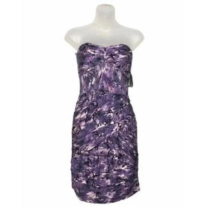 Guess Olivia Mission Plum Purple Printed Strapless Mini Dress M